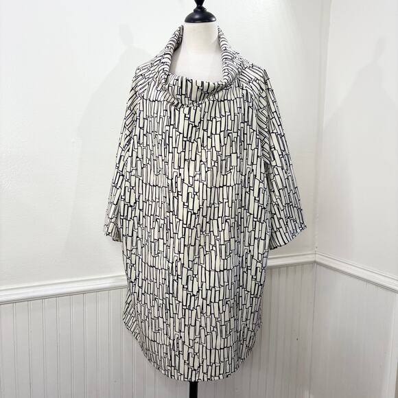 Bryn Walker Size M Top Keeley Cream and Black Geometric Print Tunic Lagenlook - Picture 1 of 13